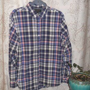 Banana Republic L Blue/Pink Plaid L/S Cotton Shirt